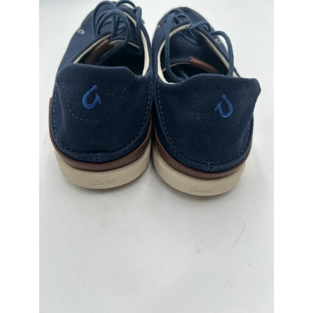 OluKai Manoa Shoes Mens Sz 13 Blue Lace Up Moccasin Boat Deck Canvas Sneaker